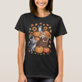 ほっこり秋の子猫とカボチャの落ち葉の収穫 Tシャツ (正面)