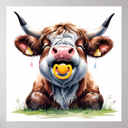 ほっこり花柄ベビーハイランドカウポスター ポスター (正面)