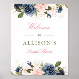 ほっこり＆ネイビー フラワーブライダルシャワー ウェルカムサイン ポスター