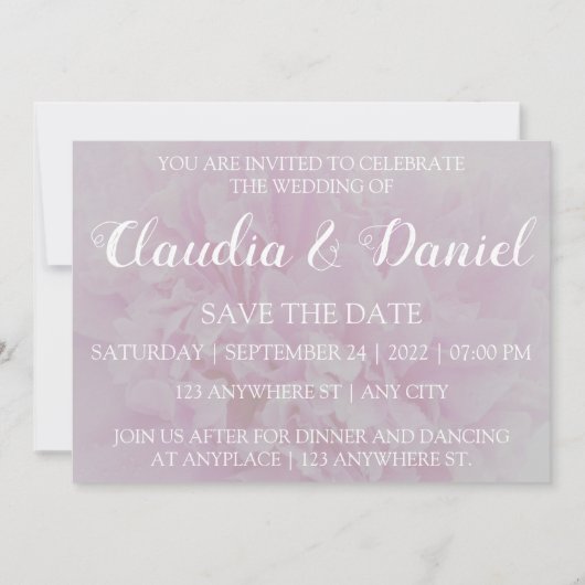 ほっこエレガントしたピンクの牡丹フローラ結婚の 招待状 (正面)