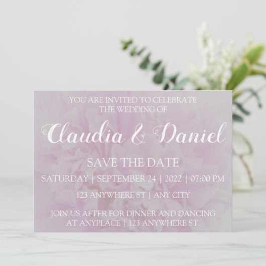 ほっこエレガントしたピンクの牡丹フローラ結婚の 招待状 (スタンド正面)