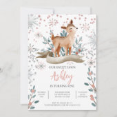 ほっぺが赤い冬の愛らしい鹿の1歳の誕生日招待状 招待状 (正面)