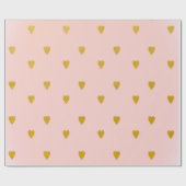 ほっぺのようなピンクとキュートなゴールドのハートの誕生日パーティー ラッピングペーパー (フラット)