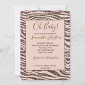 ほっぺのようなピンクとピーチとチョコレートブラウンの輝くゼブラ柄ベイビーシャワー 招待状 (正面)