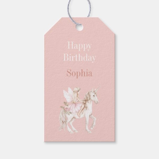 ほっぺのようなピンクの可愛いフェアリーウイングドレス ユニコーンの誕生日 ギフトタグ (正面)
