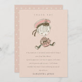 ほっぺのようなピンクの女の子小さな船員 Nautical ベビーシャワー サンキューカード (正面/裏面)