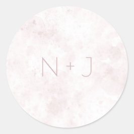 ほっぺのようなピンクの水彩画の染みがおしゃれなモダンウェディング ラウンドシール