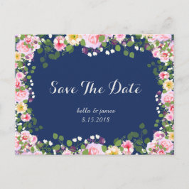 ほっぺのようなピンク ネイビーブルー Save The Date ポストカード