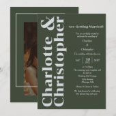 ほっぺの恋 - ダークグリーン & グレー モダン 招待状 (正面/裏面)