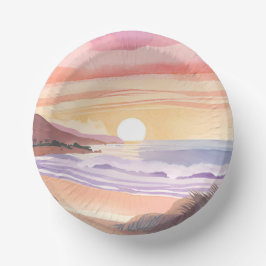 ほっぺの海の夕焼け | ビーチの水彩画 ペーパーボウル