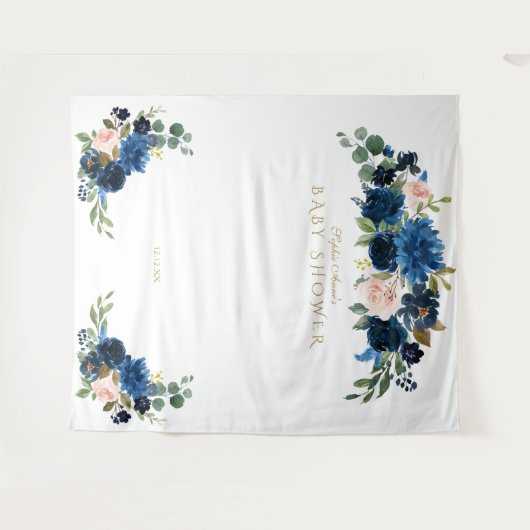 ほっぺの赤い青い花の誕生日写真撮影小道具 タペストリー (正面(横))