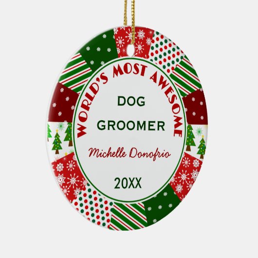 ほとんどの素晴らしい犬のトリマーのクリスマスのギフト セラミックオーナメント (右)