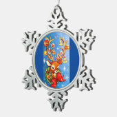 ほとんどの美しいヴィンテージのクリスマスのシカのトナカイ スノーフレークピューターオーナメント (右)