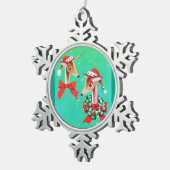 ほとんどの美しいヴィンテージのクリスマスのシカのトナカイ スノーフレークピューターオーナメント (右)