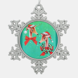 ほとんどの美しいヴィンテージのクリスマスのシカのトナカイ スノーフレークピューターオーナメント
