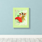 ほとんどの美しいヴィンテージのクリスマスのシカ及び女の子 キャンバスプリント (インサイチュ (ウッドフロア))