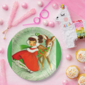 ほとんどの美しいヴィンテージのクリスマスのシカ及び女の子 ペーパープレート (パーティー)