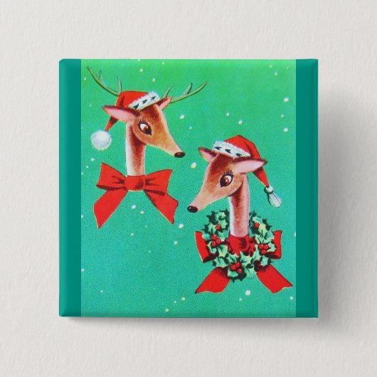ほとんどの美しいヴィンテージのクリスマスのシカ 缶バッジ (正面)