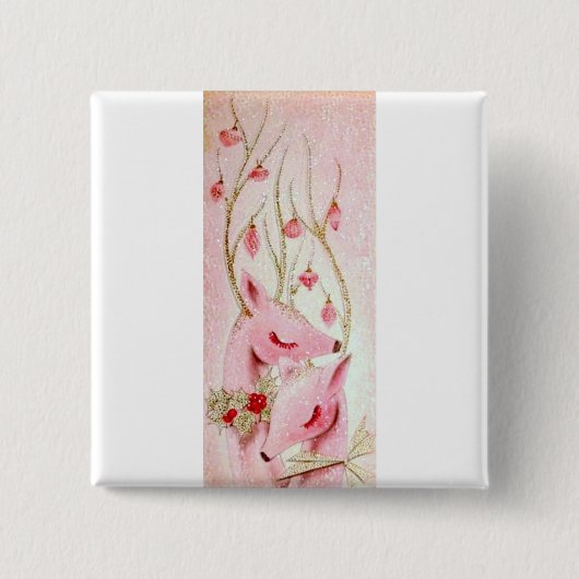 ほとんどの美しいヴィンテージのクリスマスのシカ 缶バッジ (正面)