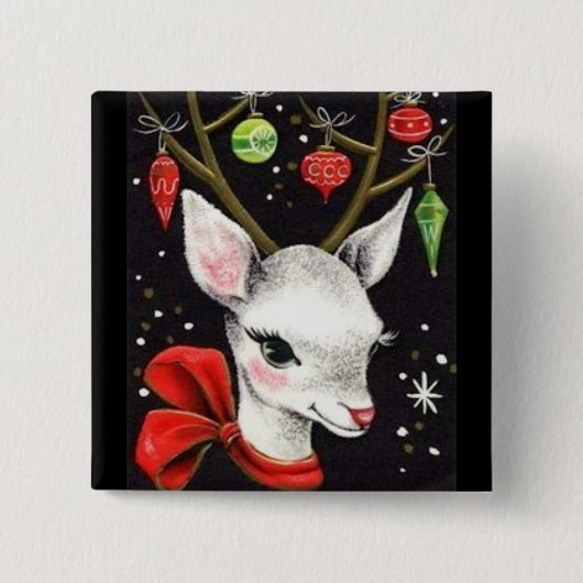 ほとんどの美しいヴィンテージのクリスマスのシカ 缶バッジ (正面)