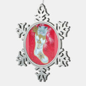 ほとんどの美しいヴィンテージのクリスマスの子ネコ スノーフレークピューターオーナメント (右)