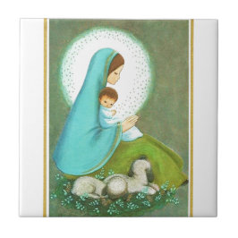 ほとんどの美しいヴィンテージの世紀半ばマドンナ及び子供 タイル