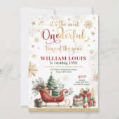 ほとんどのONEderfulタイムクリスマスそり1st誕生日 招待状 (正面)