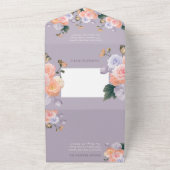 ほのかなバラの淡い紫のモダンな花の結婚式 オールインワン招待状 (外側)