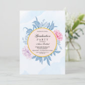 ほのかなピンクと淡い青の水彩画の多肉植物の卒業式 招待状 (スタンド正面)