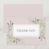 ほのかなピンクのグリーン 水彩の葉 サンキューカード (正面/裏面)