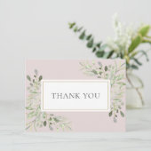 ほのかなピンクのグリーン 水彩の葉 サンキューカード (スタンド正面)