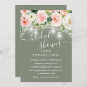 ほのかなピンクのセイジの花の光のブライダルシャワー 招待状 (正面/裏面)