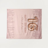 ほのかなピンクのダイヤモンドドリップス ハッピー16歳の誕生日 タペストリー (正面(横))