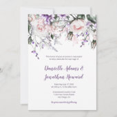ほのかなピンクのバラと紫の野花のウェディング 招待状 (正面)
