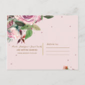 ほのかなピンクのバラのゴールドフラワー モダンなデザインのSave the Date 案内ポストカード (裏面)