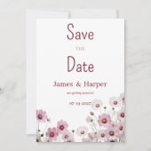 ほのかなピンクの花びらのコスモス 花 Save the Date 招待状 (正面)