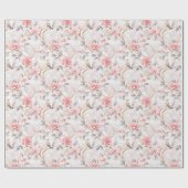 ほのかなピンクの花鳥アジアンリーフ ラッピングペーパー (フラット)
