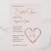 ほのかなピンクの葉 ハート ブライダルシャワー 箔招待状 (正面)