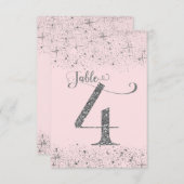 ほのかなピンクの銀のグリッター テーブルナンバー 4番 (正面/裏面)