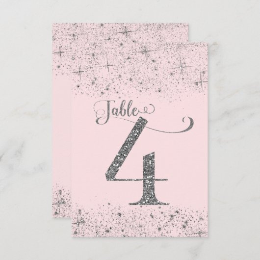 ほのかなピンクの銀のグリッター テーブルナンバー 4番 (正面/裏面)