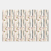 ほのかなピンク ゴールド ブラック 花柄 ストライプ 彼女の誕生日 ラッピングペーパーシート (正面3)