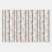 ほのかなピンク ゴールド ブラック 花柄 ストライプ 彼女の誕生日 ラッピングペーパーシート (正面)