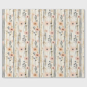 ほのかなピンク ゴールド 水彩 花 ストライプ 誕生日 ラッピングペーパー (フラット)