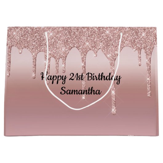 ほのかなピンク ローズゴールド グリッター オーダーメイド ラージペーパーバッグ (正面)