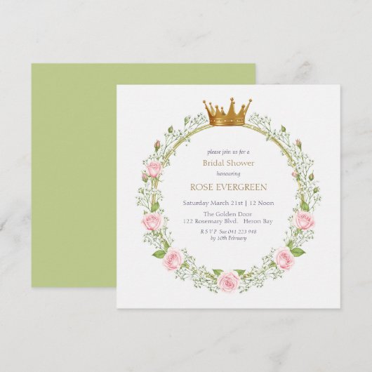 ほのかなロマンス：ピンクのバラとカスミソウのデザイン 招待状 (正面/裏面)