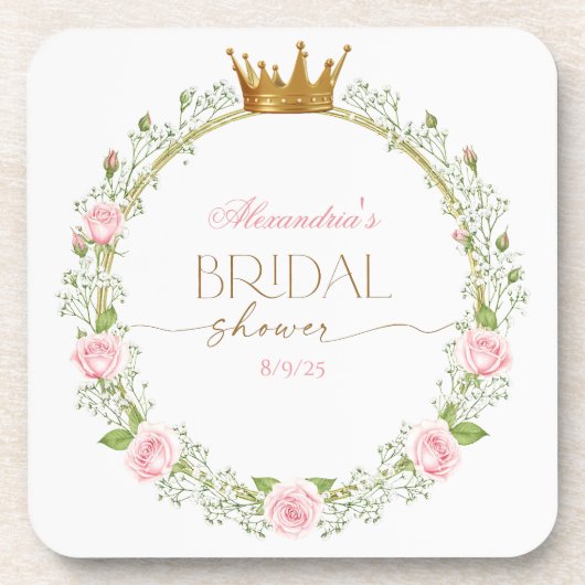 ほのかなロマンス:ピンクのバラとカスミソウ コースター (正面)