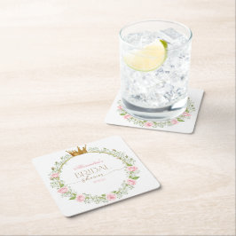 ほのかなロマンス:ピンクのバラとカスミソウ スクエアペーパーコースター