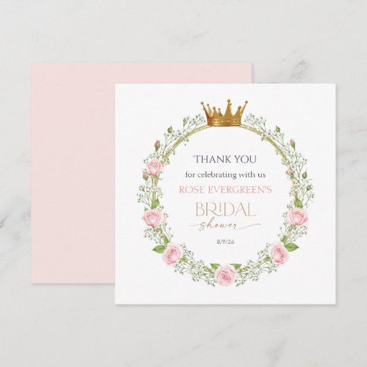 ほのかなロマンス：ピンクのバラとコデマリ サンキューカード (正面/裏面)