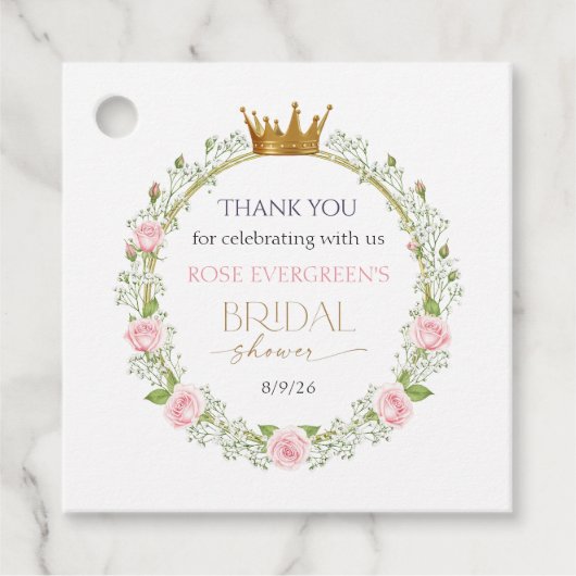 ほのかなロマンス:ピンクのバラとコデマリ フェイバータグ (正面)