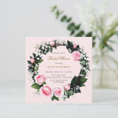 ほのかなロマンス：ピンクのバラとチューリップのブーケ 招待状 (スタンド正面)